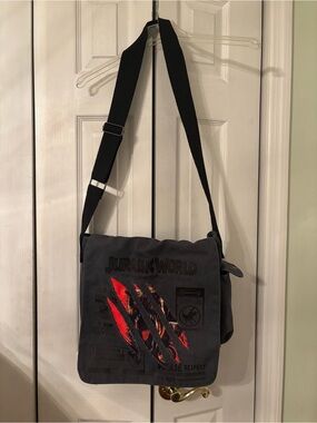 Jurassic World Graphic Messenger Bag - Gray with Red Accent